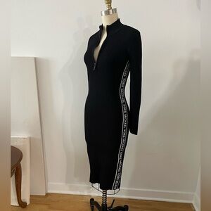 Michael Kors logo taping, ribbed, body con, half zip, long sleeve dress
